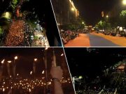 Многотысячное факельное шествие — с высоты птичьего полета (видео)