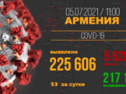 В Армении число выявленных случаев заражения COVID-19 достигло 225 606