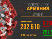 В Армении число выявленных случаев заражения COVID-19 достигло 232 610