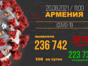 В Армении число выявленных случаев заражения COVID-19 достигло 236 742