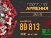 Число зараженных коронавирусом в Армении по состоянию на 31 октября увеличилось на 2381